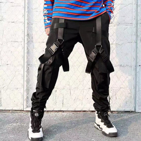 Multi Pockets Ribbons Design Joggers Cargo Harem Pants Streetwear 2019 Men Autumn Hip Hop Casual Sweatpants Male Pant WB75