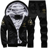 Riinr Men Set Fashion Winter Tracksuits Fleece Lined Hoodies Sweatshirt + Pants Track Suit Mens Hoodie Sporting Suits