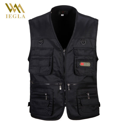 Male Vest Men Fashion Cotton Sleeveless Jackets Black Casual Fishing Vests with Many Pockets Unloading Waistcoat